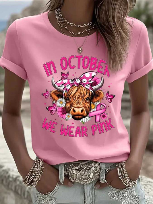 Women's Breast Cancer Awareness Print Casual T-Shirt