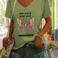 V-Neck Retro We Have Just One Orange Monarch Print T-Shirt