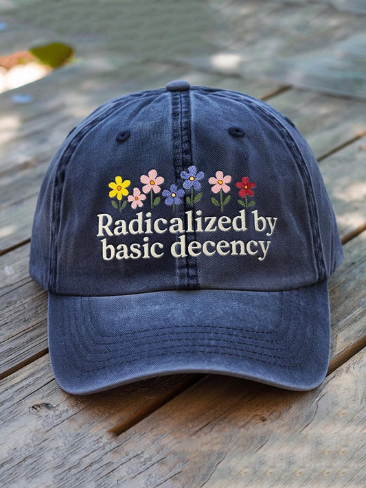 Unisex washed Radicalized by Basic Decency printed hat