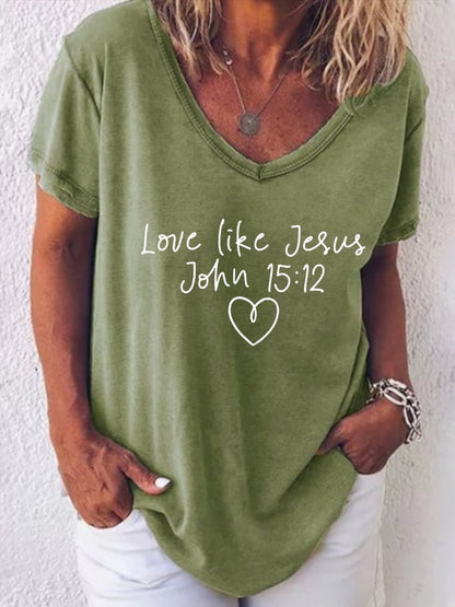 Women's Love Like Jesus Print Casual T-Shirt
