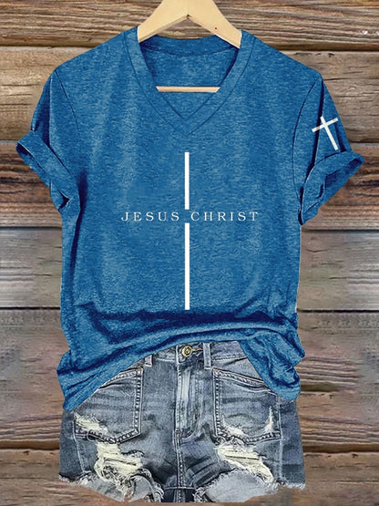 Women'S Jesus Christ Cross Print Casual T-Shirt