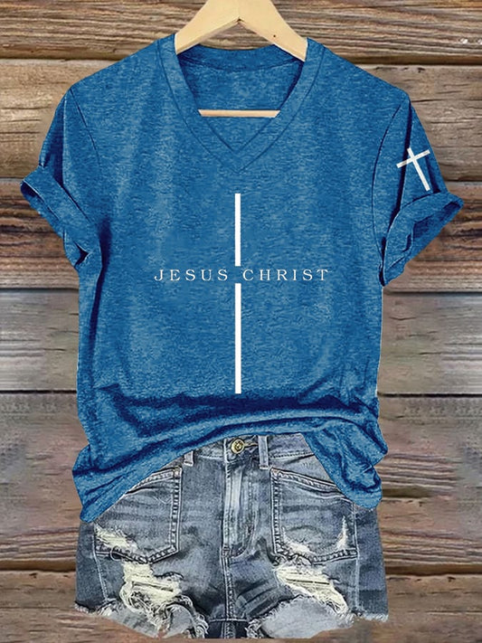 Women'S Jesus Christ Cross Print Casual T-Shirt