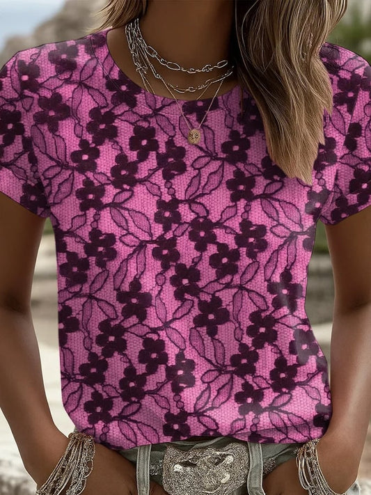 Women's Pink Lacer Printed T-Shirt