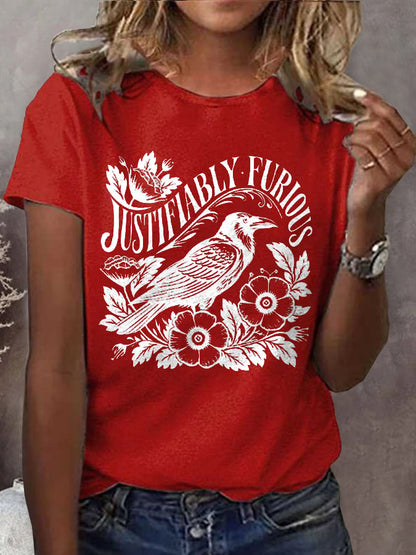 Women's Justifiably Furious Raven Print Casual  T-Shirt