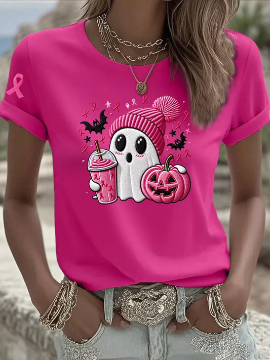 Women's Casual Pink Ghost T-Shirt