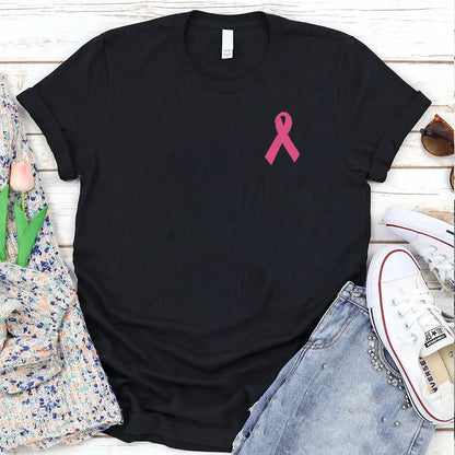 Women's Pink October Pink Ribbon Pattern Round-Neck T-Shirt