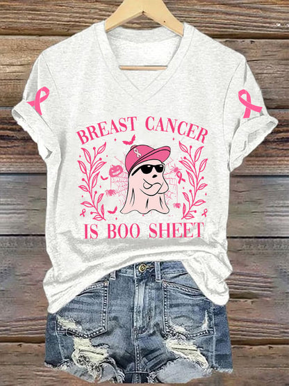 Women's Breast Cancer Is Boo Sheet Print T-Shirt