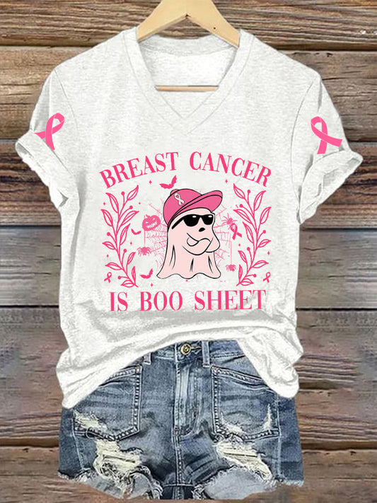 Women's Breast Cancer Is Boo Sheet Print T-Shirt