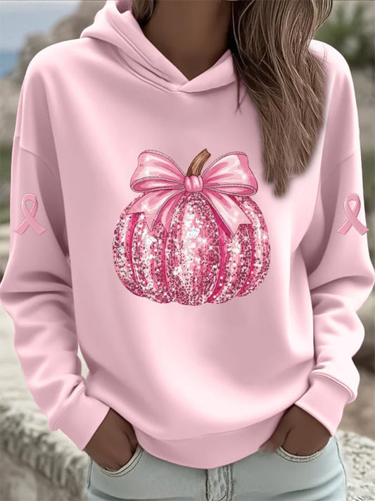 Women's Casual Pink Pumpkin Sweatshirt Hoodie