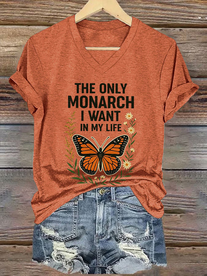 V-Neck Retro The Only Orange Monarch I Want In My Life Print T-Shirt