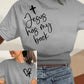 Women's Jesus Has My Back Print Round Neck T-Shirt
