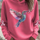 Women's Breast Cancer Hummingbird Print Hooded Sweatshirt