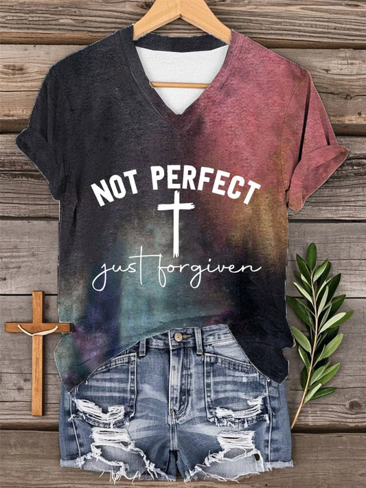Women's Not Perfect, Just Forgiven 1 Jolm 1:9 Print T-Shirt