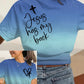 Women's Jesus Has My Back Print Round Neck T-Shirt