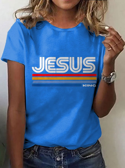 Women's Jesus King Printed Casual T-shirt