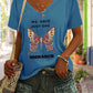 V-Neck Retro We Have Just One Orange Monarch Print T-Shirt