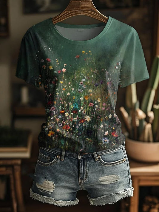Women's Retro Casual Forest Wildflowers T-shirt