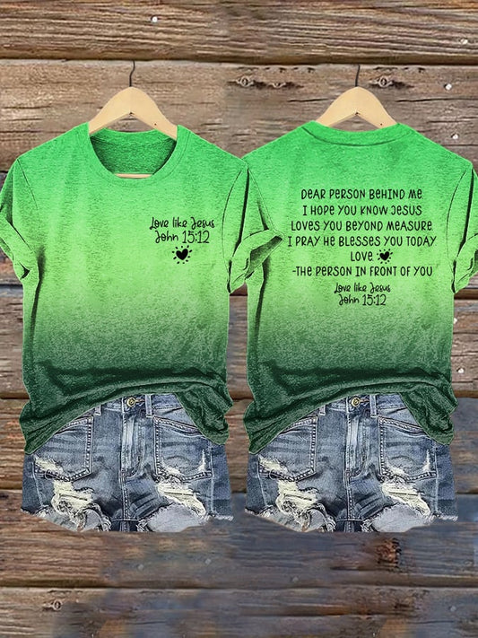 Women's Retro Love Like Jesus Dear Person Behind Me  Printed Short-Sleeved T-Shirt