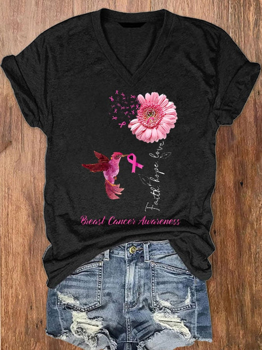 Women's Daisy Faith Hope Love Breast Cancer Awareness T-Shirt