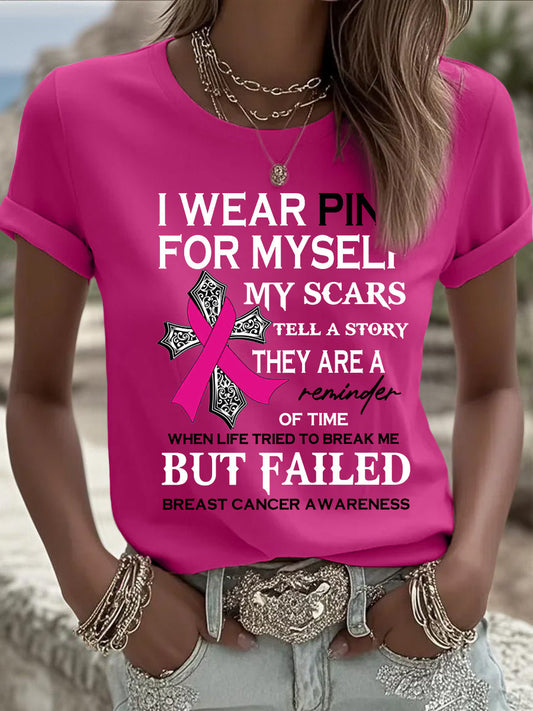 Women's I Wear Pink For Myself My Scars Tell A Story Pumpkin T-Shirt