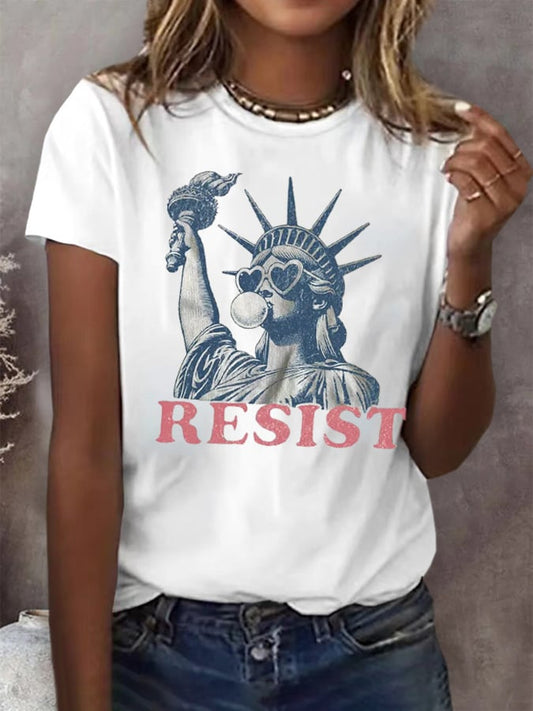 Women's Statue of Liberty Revolt Printed Short-Sleeved T-Shirt