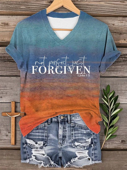 Women's Not Perfect, Just Forgiven 1 Jolm 1:9 Print T-Shirt