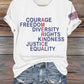 Retro America Courage Freedom Diversity Rights Kindness Justice Equality Print T-Shirt