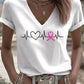 Women's Breast Cancer Love Ribbon Print Casual T-shirt