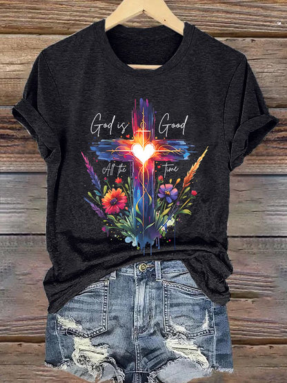 Women's Casual Faith Print Short Sleeve T-Shirt
