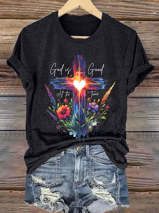 Women's Casual Faith Print Short Sleeve T-Shirt