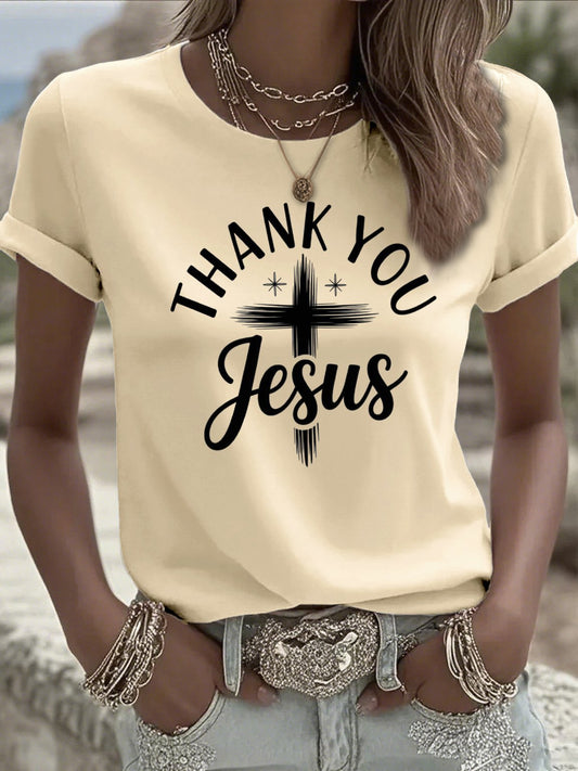 Women's casual retro thank you Jesus faith T-shirt