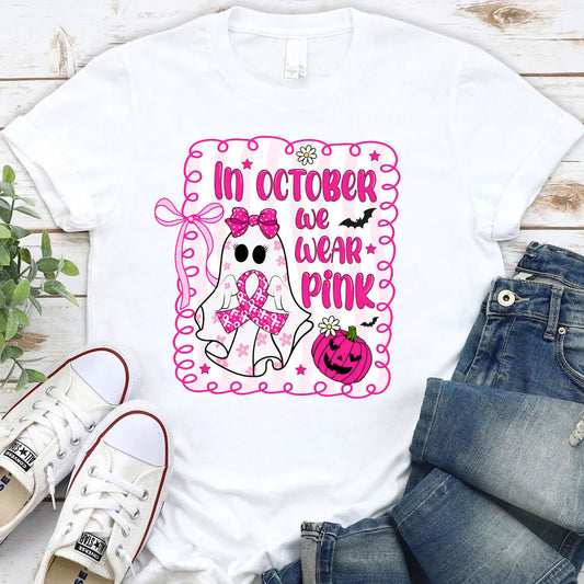 Women's In Octobrt We Wear Pink Pattern Round-Neck T-Shirt