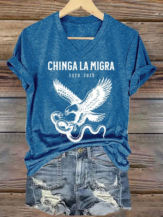 Women's Chinga La Migra Print Casual T-Shirt