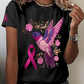 Women's Breast Cancer Hummingbird Print Crew Neck T-Shirt