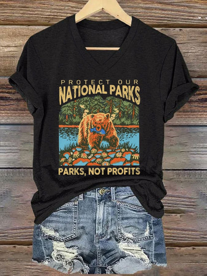 Women's Protect National Parks Print V-Neck T-Shirt