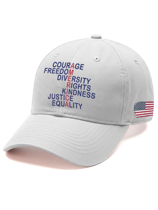 Retro America Courage Freedom Diversity Rights Kindness Justice Equality Print Baseball Cap