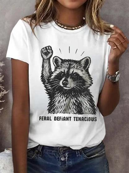 Women's Exquisite FDT Wild Raccoon Printed Short-Sleeved T-Shirt
