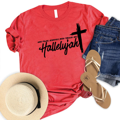 Women's Hard Fought Hallelujah Pattern Round-Neck T-Shirt