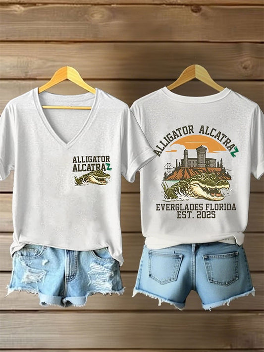 Women's Crocodile Island Print Casual T-shirt
