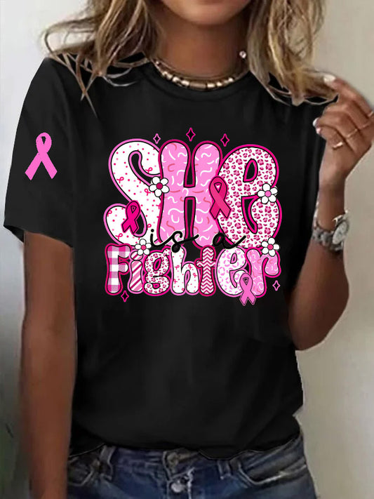 Women's She Is A Fighter  Print Casual T-shirt