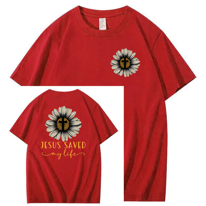 Jesus Saves My Life Pattern100% Cotton T-Shirt