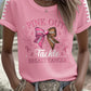 Women's Casual Breast Cancer Pink Rugby Print T-Shirt