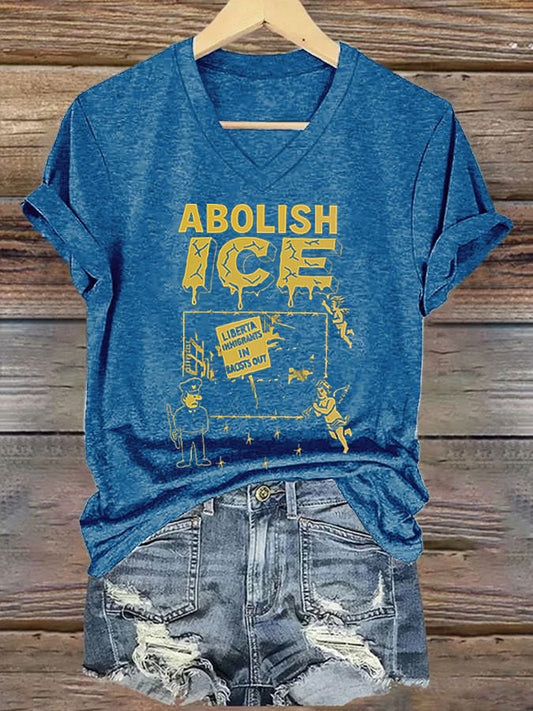 Women's Abolish ICE print casual t-shirt