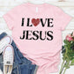 Women's I Love Jesus Pattern Round-Neck T-Shirt