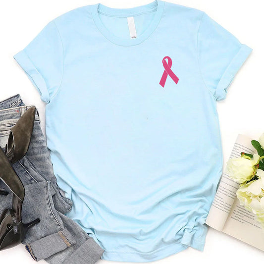 Women's Pink October Pink Ribbon Pattern Round-Neck T-Shirt