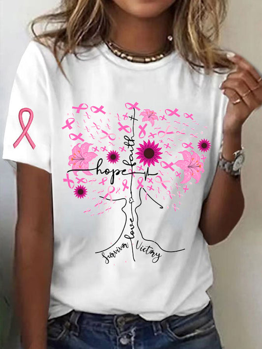 Women's Breast Cancer Print Casual T-Shirt