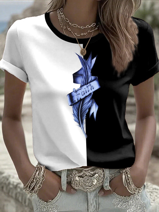 Women's casual retro faith contrast color T-shirt