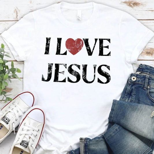 Women's I Love Jesus Pattern Round-Neck T-Shirt
