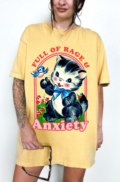 Full of Rage & Anxiety Kitty Tee – Funny Vintage Graphic Tee